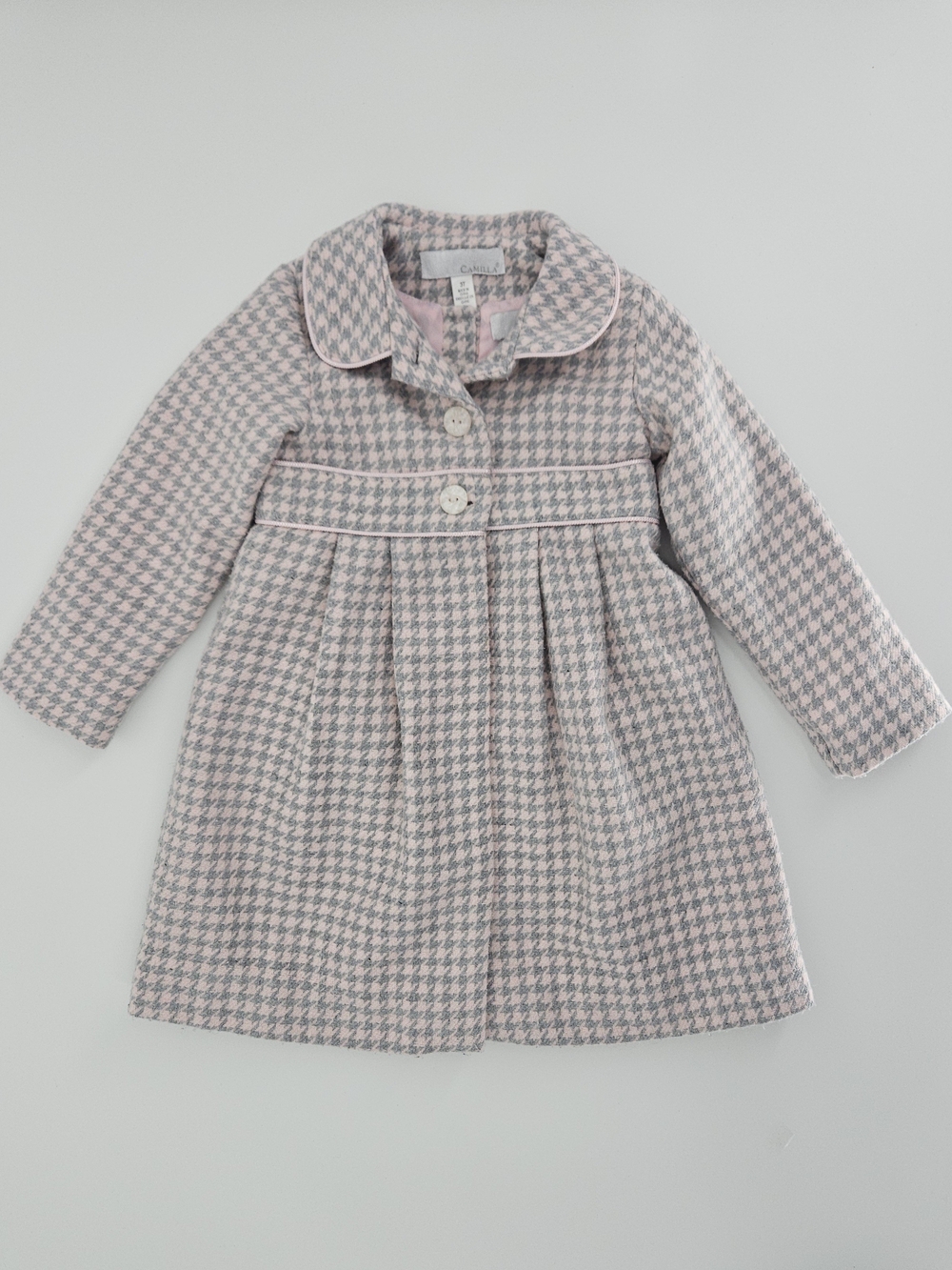 Camilla Girls 2 Piece Houndstooth Coat & Dress Set Pink Grey Size 3T - Picture 3 of 7